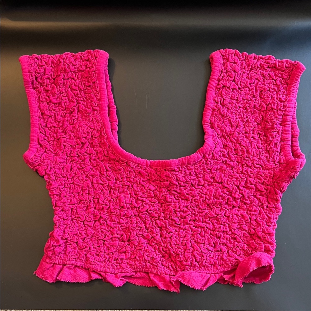 Free People Vibrant Pink Smocked Square-Neck Crop Top